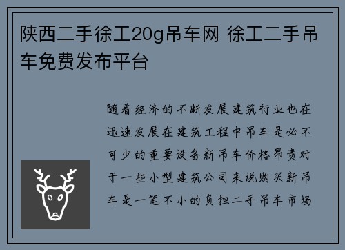 陕西二手徐工20g吊车网 徐工二手吊车免费发布平台